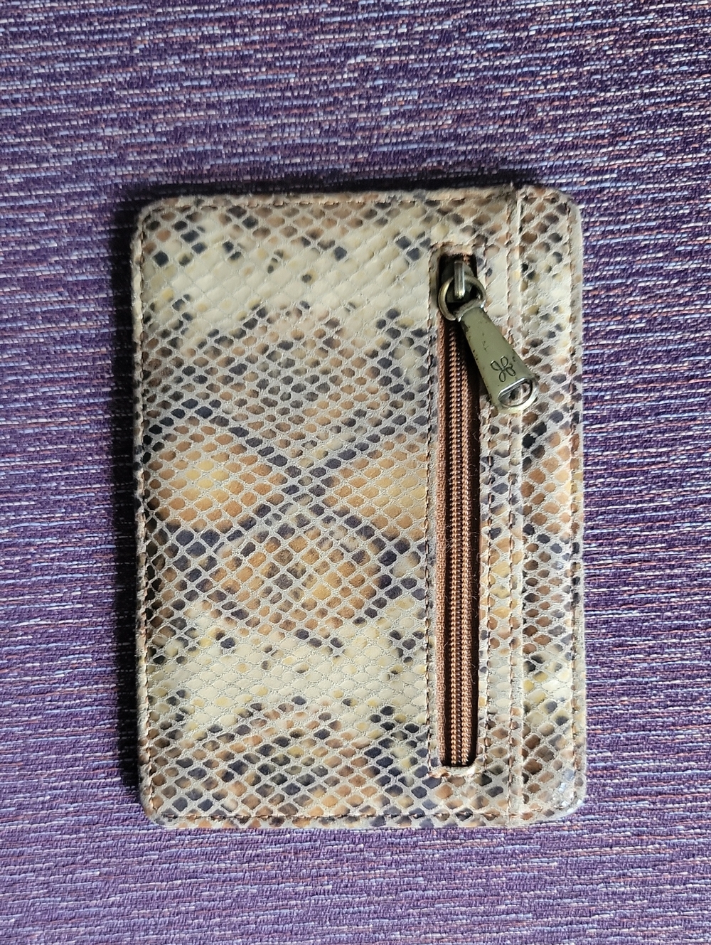 HOBO Snake-Print Card Wallet with Zipper Pocket - Beige Brown